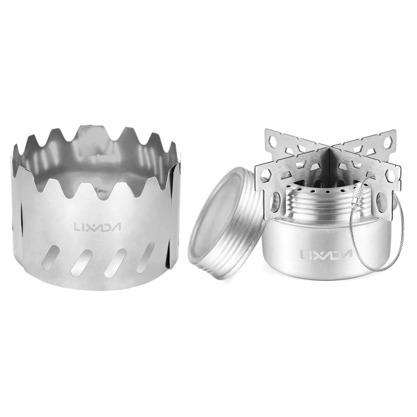 Lixada Mini Backpacking Stove 100ml Aluminum Alcohol Burner w Lid/Cross Stand/Windshield Portable Camp Stove for Camp Survival