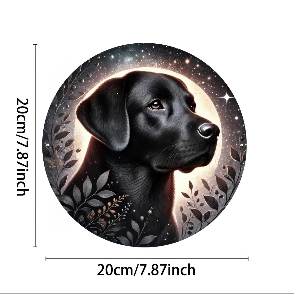 Charming Black Labrador and Kitten 7.8" Round Metal Wall Art - Starry Night Sky Design, Ideal for Home, Garden, Kitchen, Bar, Ca