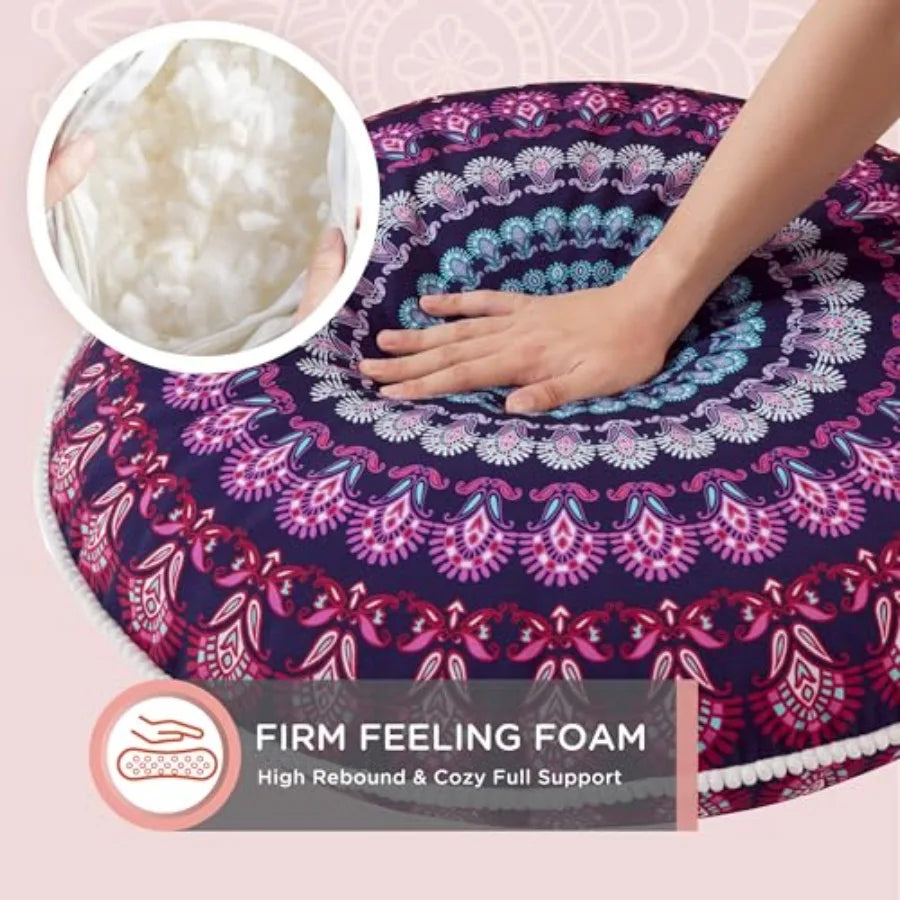 Meditation Floor Pillow Set of 2 Round Large Pillows Seating for Adults Bohemian Mandala Circle Cushion for Outdoor Fireplace Y