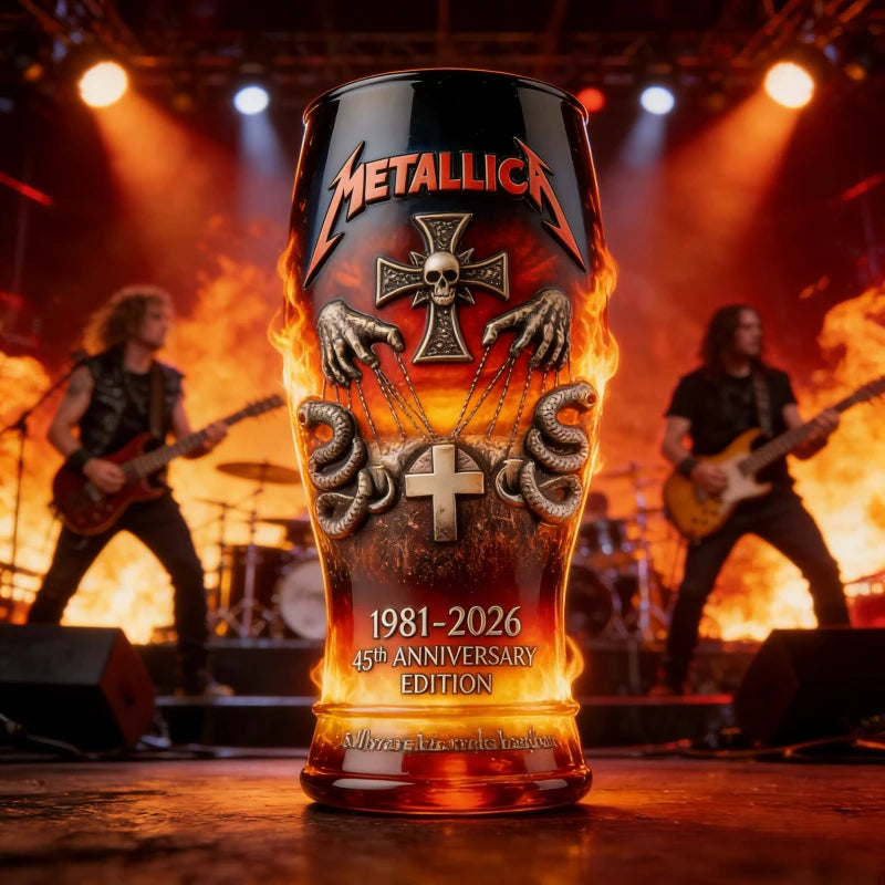 Metallica 45th Anniversary1981-2025 3D Embossed Blue Beer Glass, Heavy Metal Rock Band Collectible Tumbler,Barware Gift for Fans