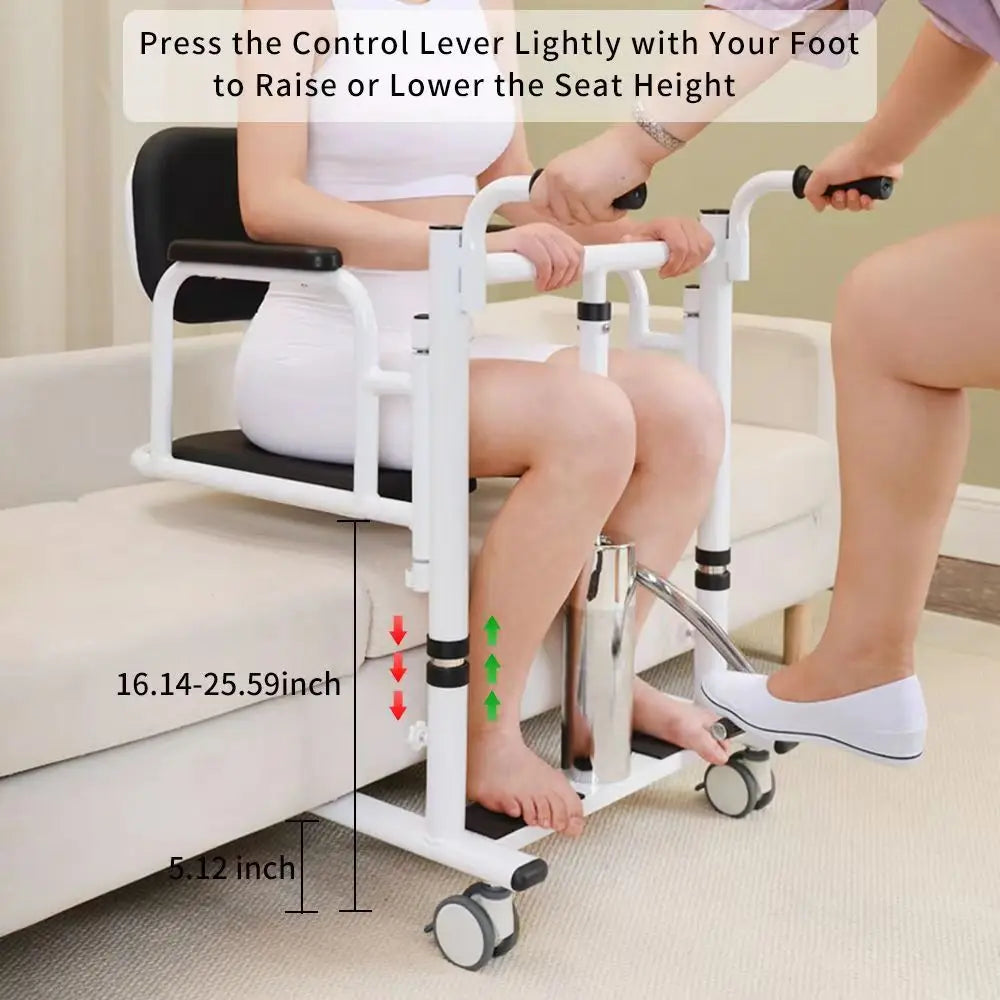 Patient Lift Chair, Metal Adjustable Height Transport Wheelchair, Elderly Transfer Lift, Home Nursing Toilet Transfer Chair