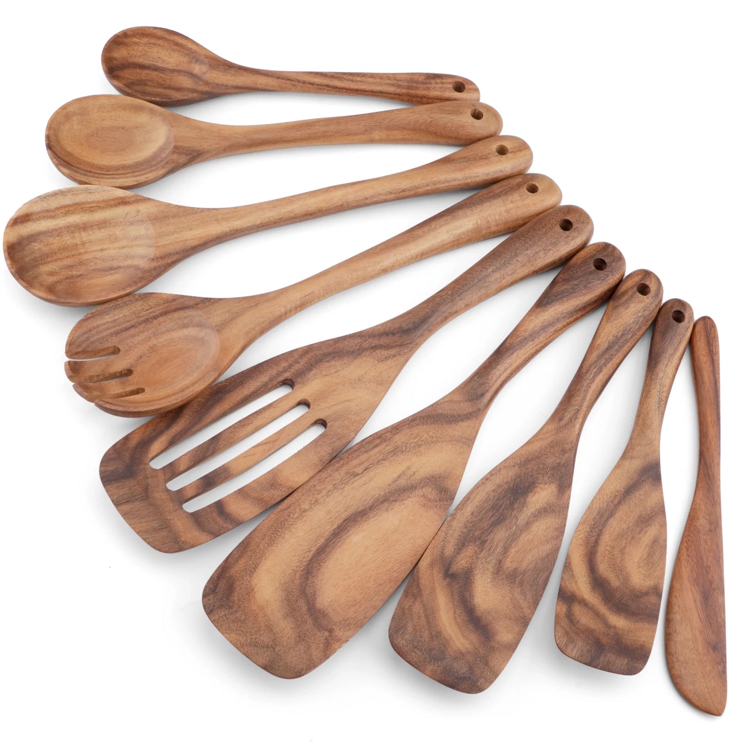 9 Pcs Kitchen Utensils Set, Handmade Wooden Spoons for Cooking