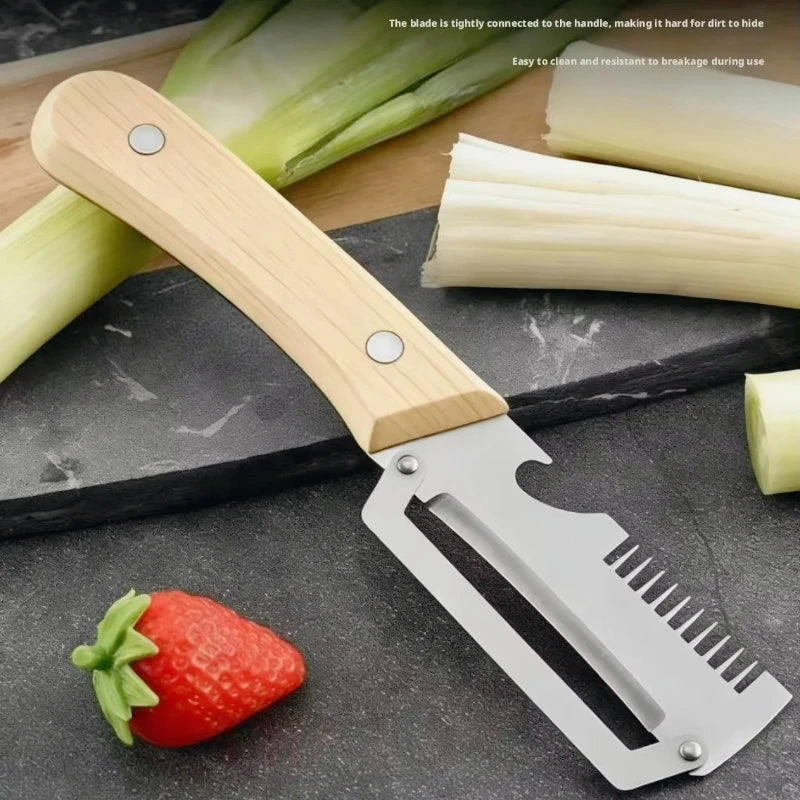 2026 New Paring Knife Ergonomic Wood Handle Knife Stainless Steel Vegetable Peeler with Wooden Handle 2-in-1 Fruit Potato Peeler