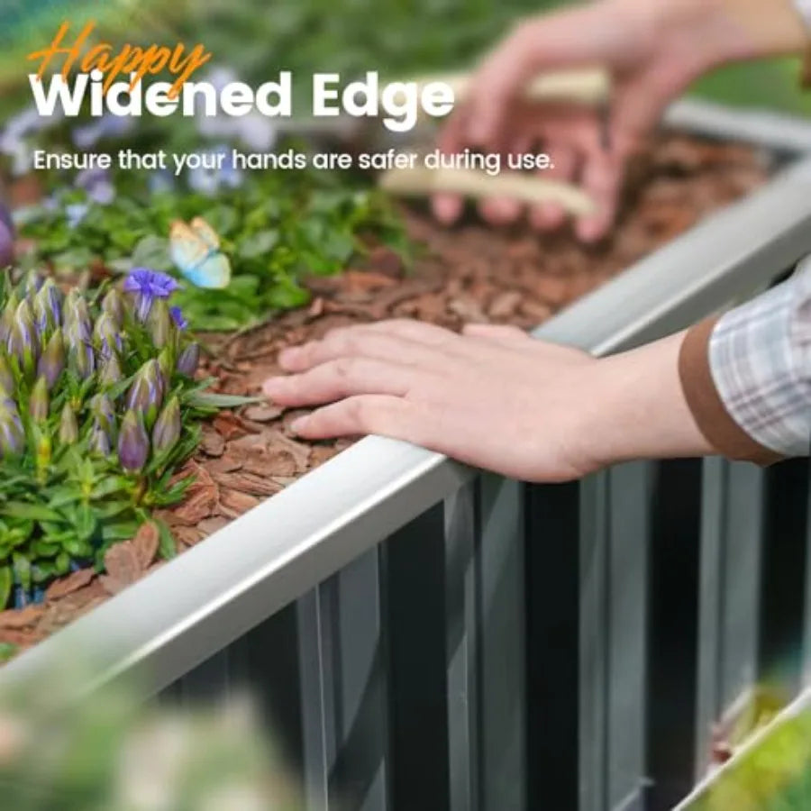 Raised Garden Bed 68"x 36"x 12" Galvanized Steel Metal Outdoor Garden Planter Box Kit with 2 Pairs of Gloves Dark Grey