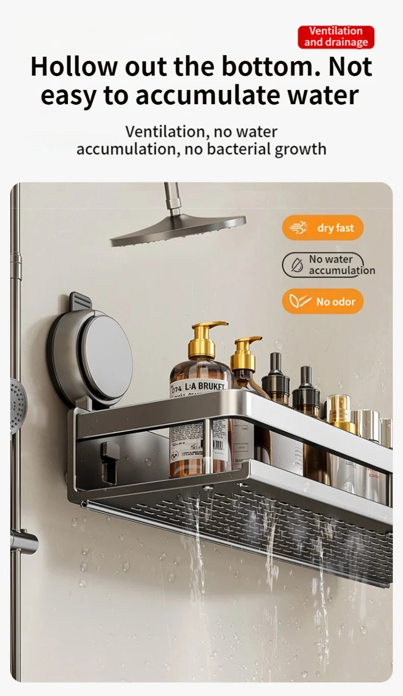 No Drill Suction Cup Suction Bathroom Rack Bathroom Shelf Toilet Space Aluminum Hanging Rack Bathroom Organizer Hang On The Wall