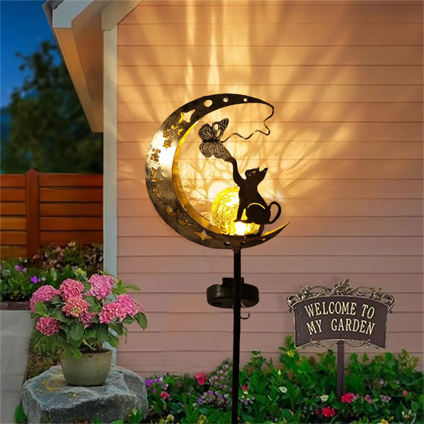 Decorative Solar Cat Moon Shaped Outdoor Garden Lamp