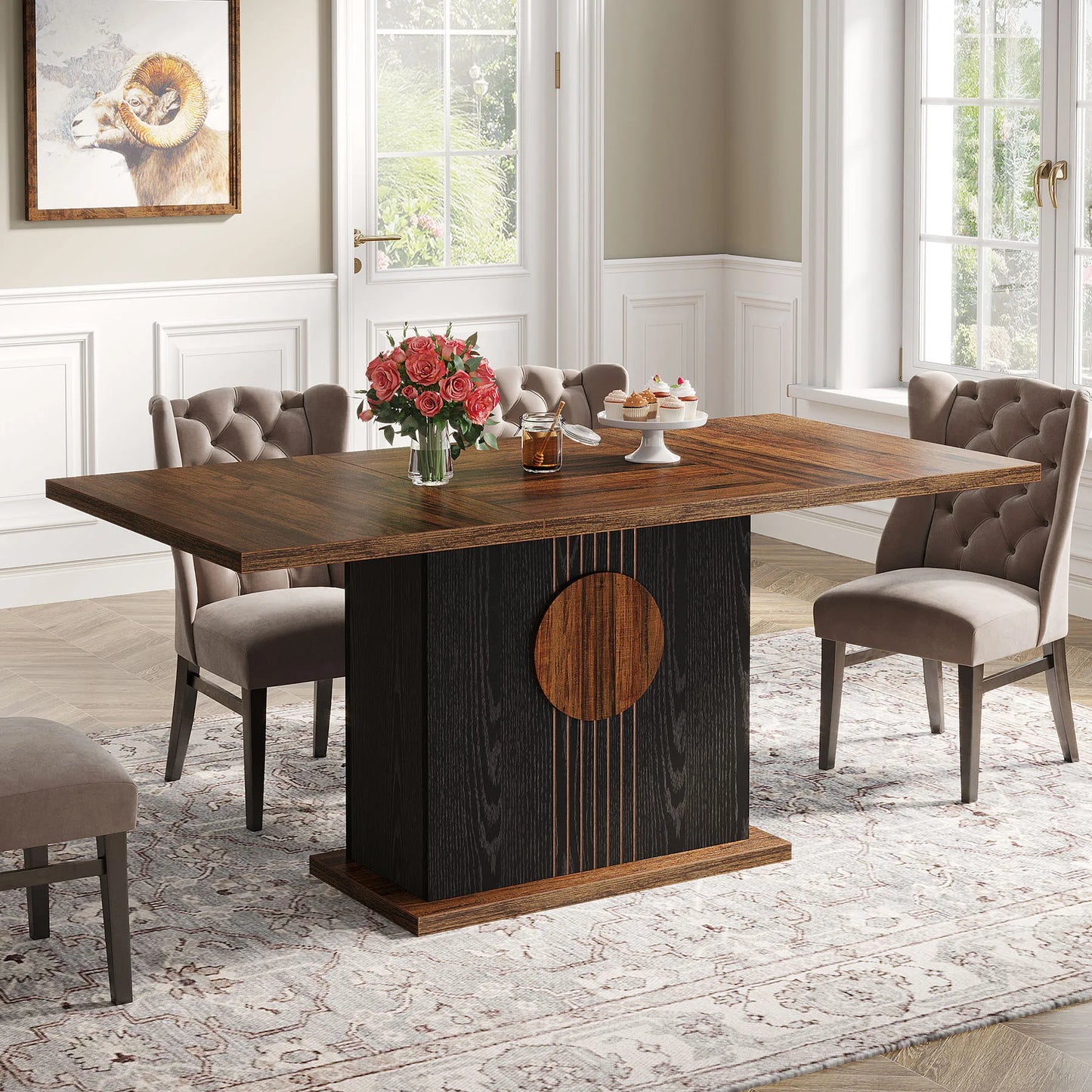 Tribesigns 55" Rectangular Dining Table for 4 to 6 People, Farmhouse Wood Dinner Table for Kitchen, Dining Room & Living Room