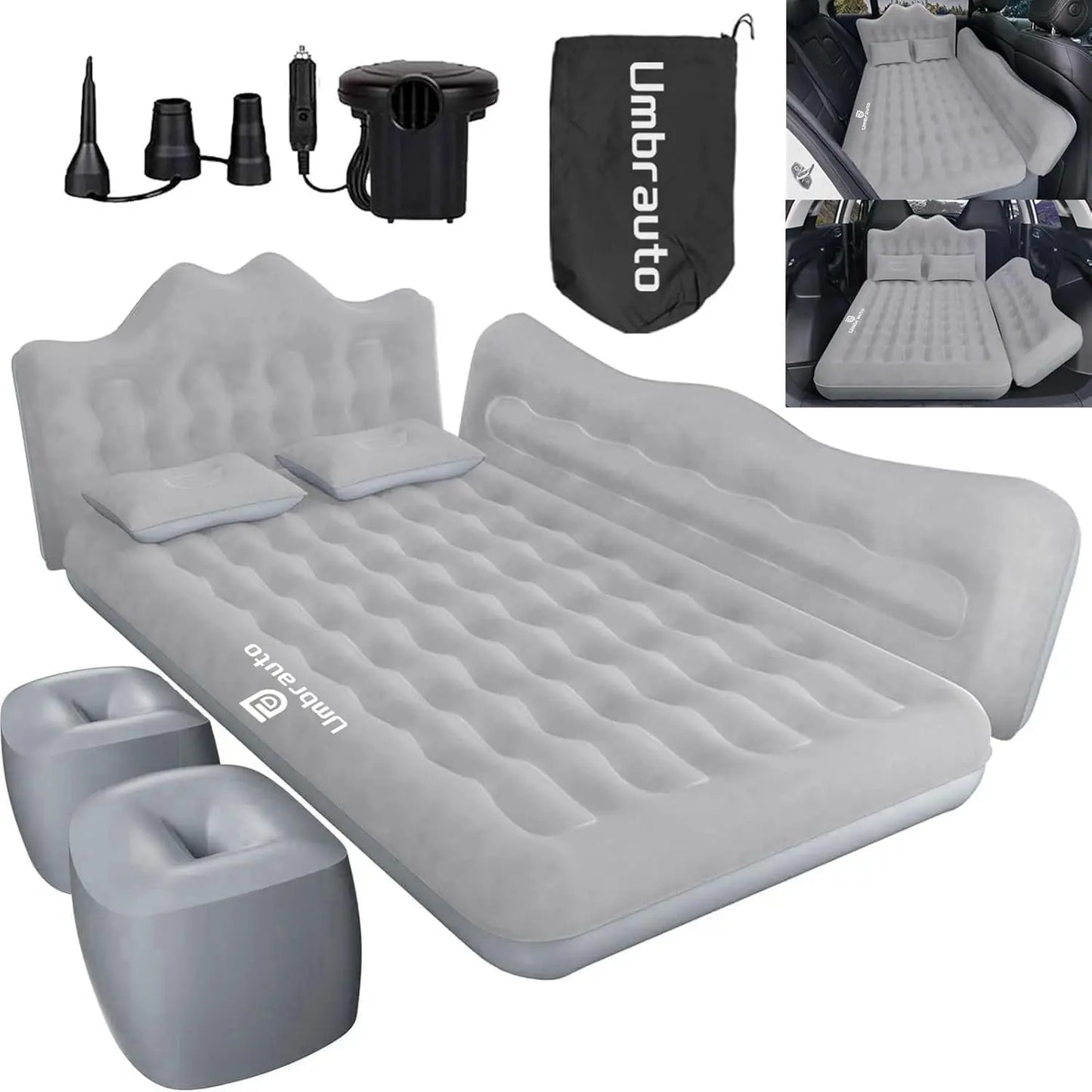 Umbrauto Car Air Mattress Bed: Inflatable SUV Camping Sleeping Pad for Truck Back Seat with Pump & Pillows, Blow Up Backseat Car Mattress for Van Rear Seat