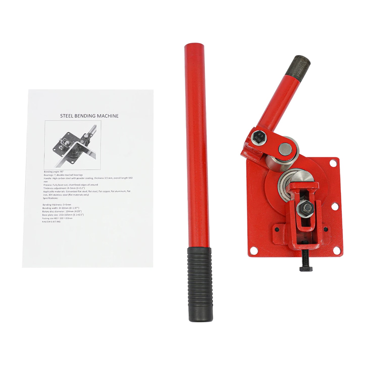 Manual Flat Bar Bender 90°, Sheet Metal Bending Tool 0-5mm Thick, Flat Steel Bender 0-50mm Width 7 Bearings for Steel Copper Aluminum