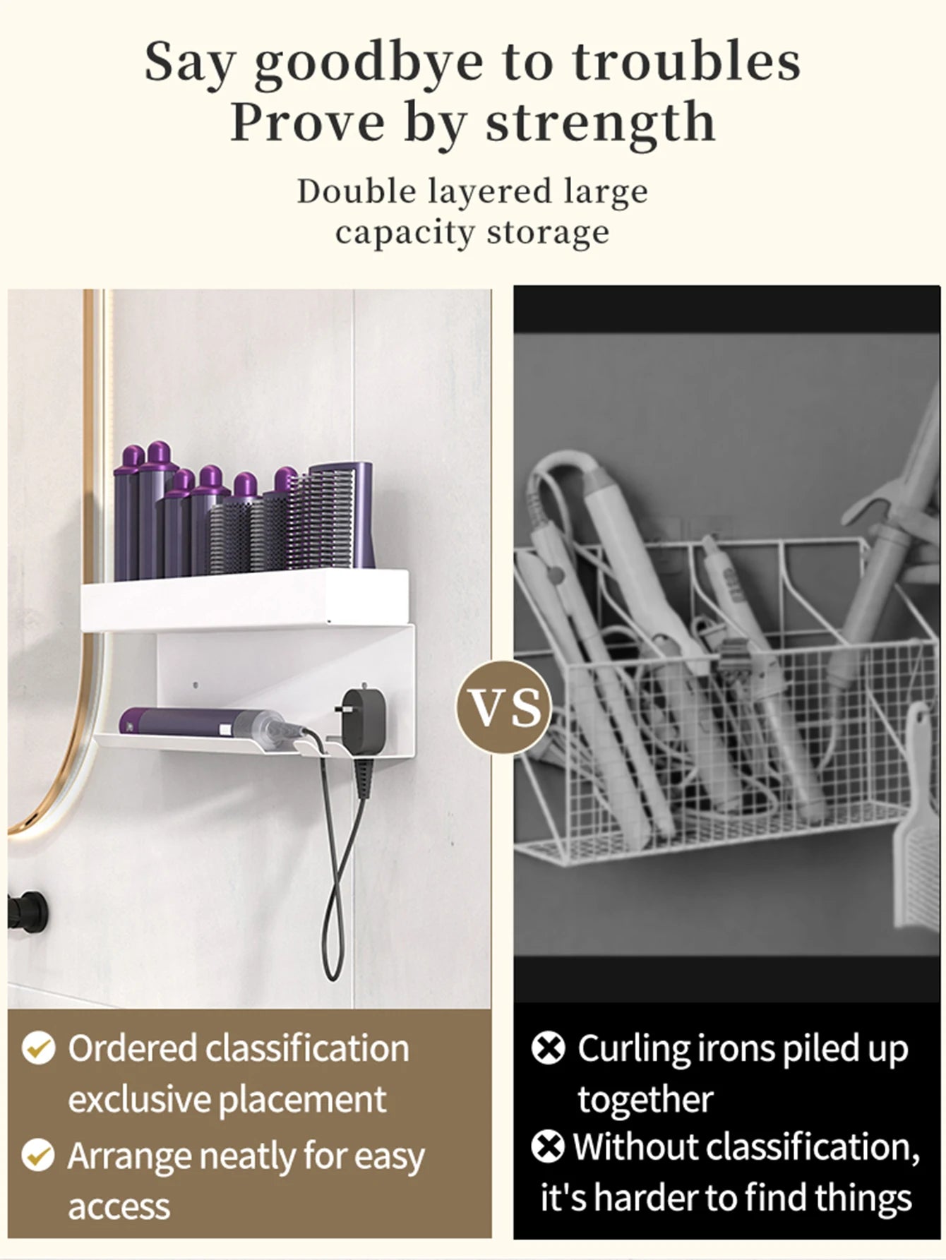 Bathroom hair dryer stand, hair straightener, styling tool holder - suitable for bathrooms, bedrooms, and hair salons