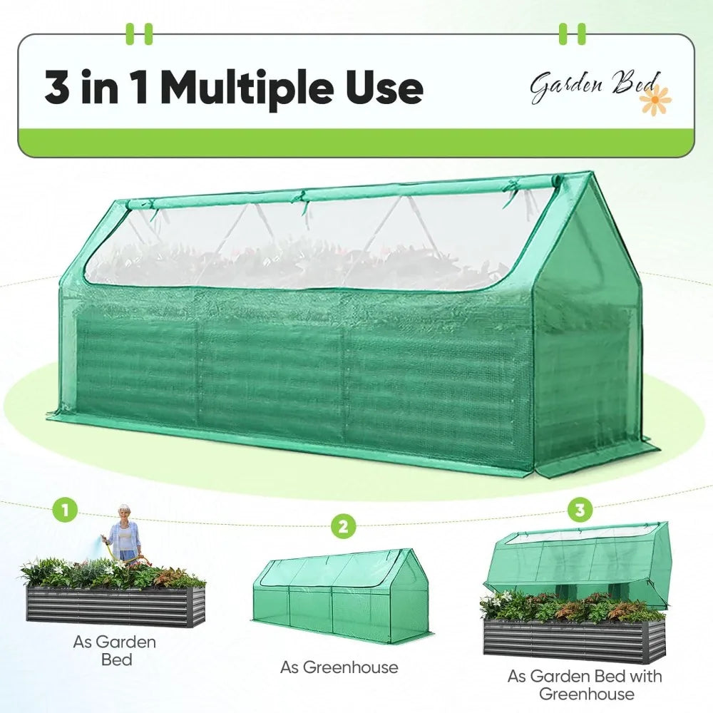 Raised Garden Bed Galvanized Raised Beds for Gardening Vegetables with Cover 8x4x2 ft Metal Planter Box Outdoor Use
