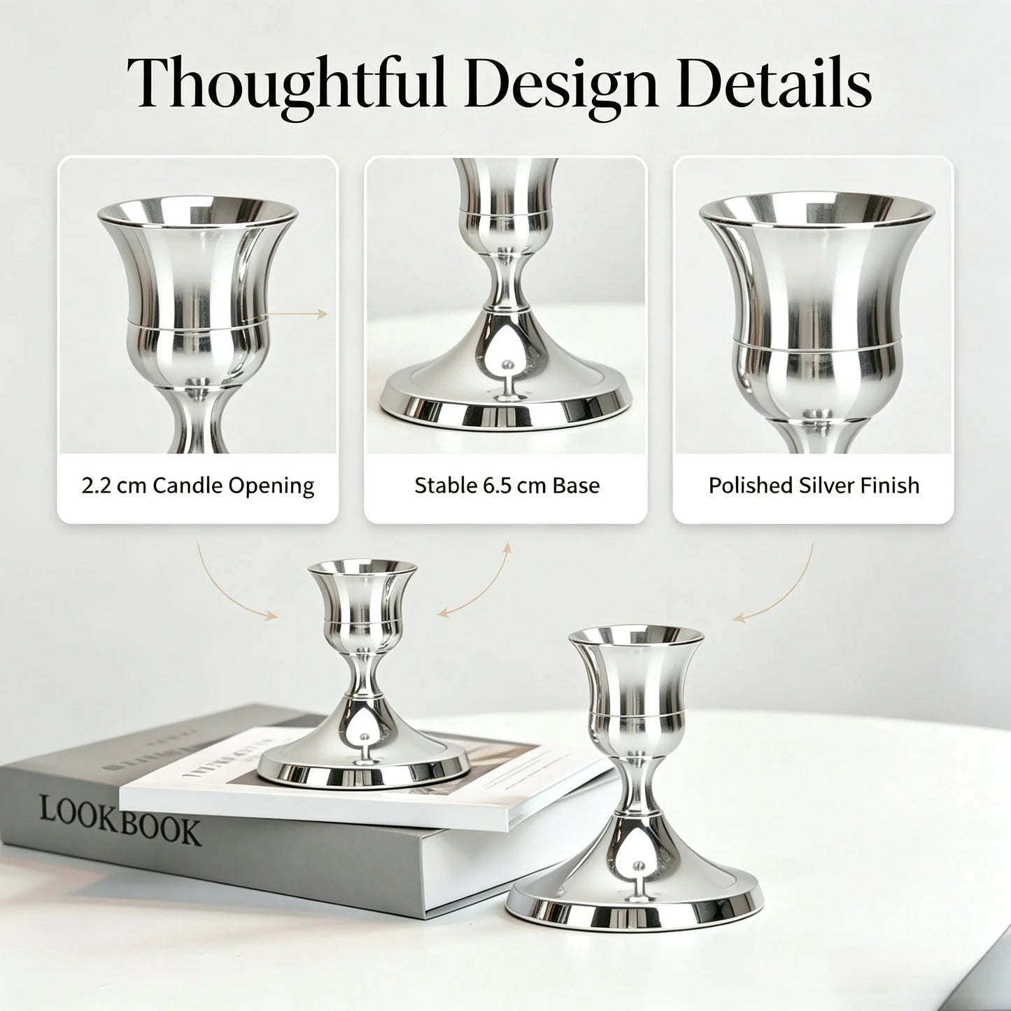 New Sliver Low Profile Candle Holder Sets Minimalist Pillar Candlestick in 3 Sizes Decorative Candle Stand for Table Centerpiece