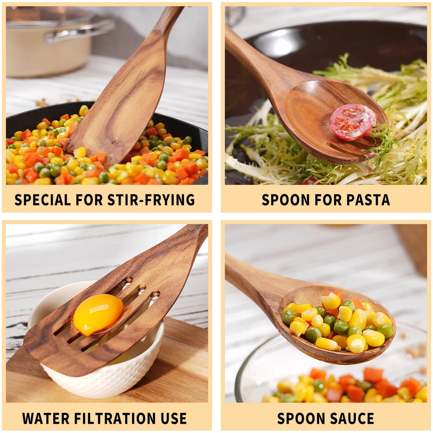 9 Pcs Kitchen Utensils Set, Handmade Wooden Spoons for Cooking