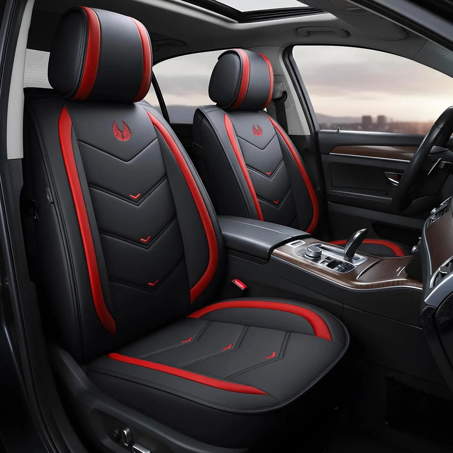 Car Seat Covers for 5 - Seat Cars, OS - 003 Red Waterproof Faux Leather, Fit for Most Sedans, SUVs and Pick - up Trucks