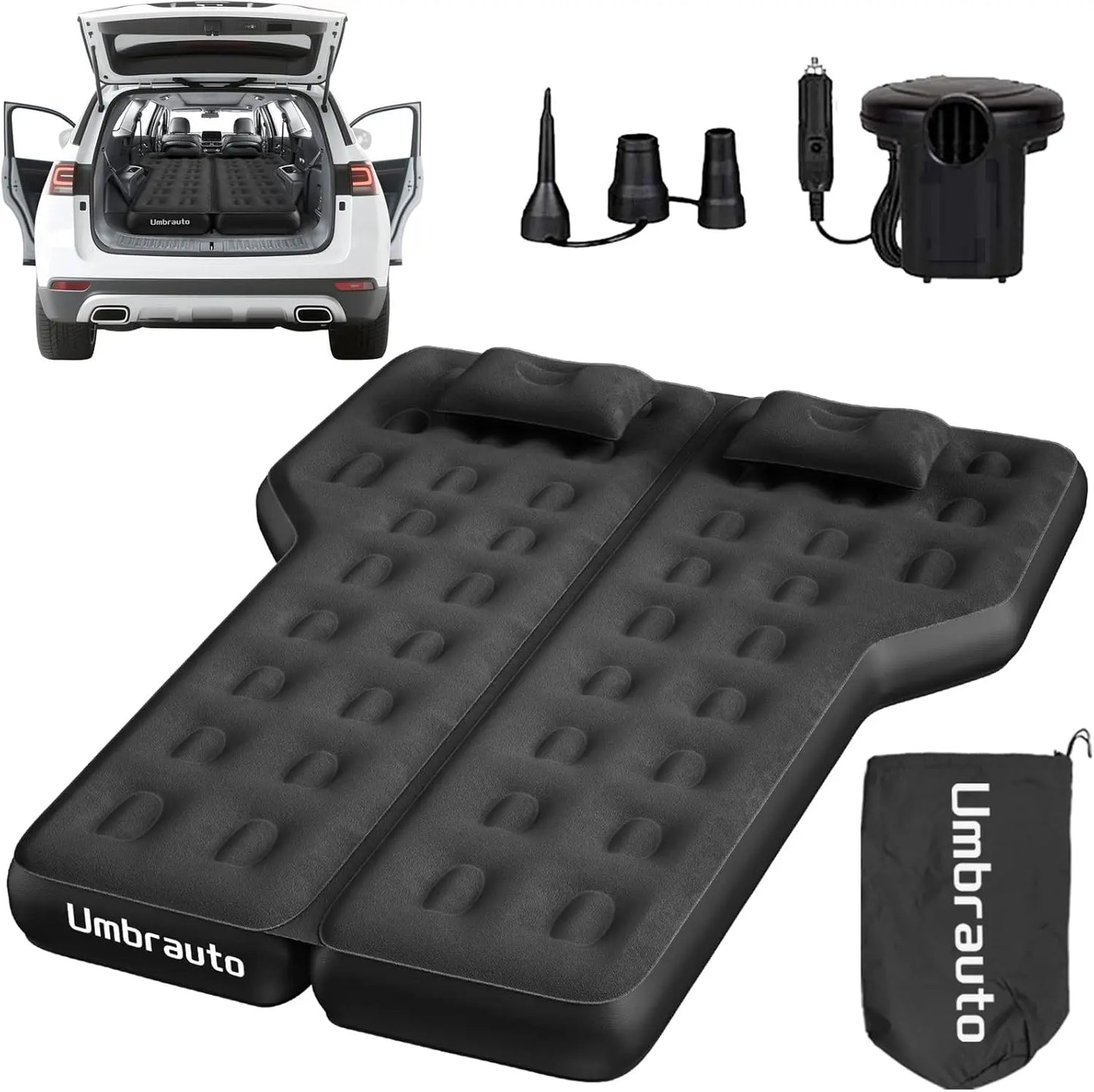 Umbrauto 78.7" SUV Air Mattress Fits Mid & Full Size SUVs (Not for Compact SUVs), Inflatable Car Bed for Back Seat with Rear Seats Folded| Extended Airbed for Minivans Cargo Area Camping