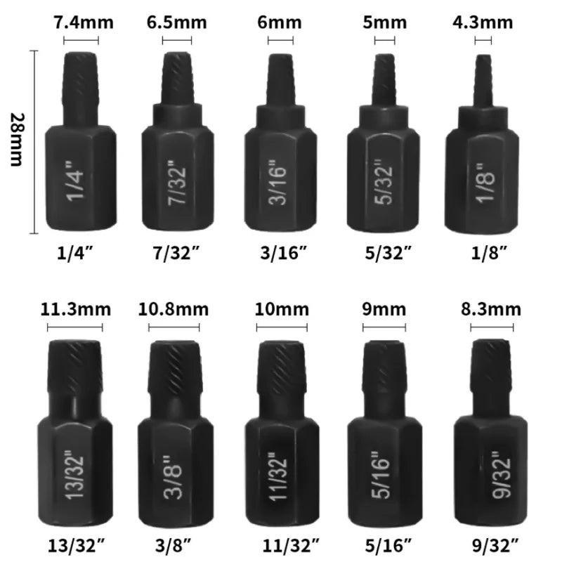 10Pc Damaged Screw Extractor Drill Bit Set Hex Head Easy Out Bolt Extractor Spiral Broken Screw Remover Tool For Nuts Bolts