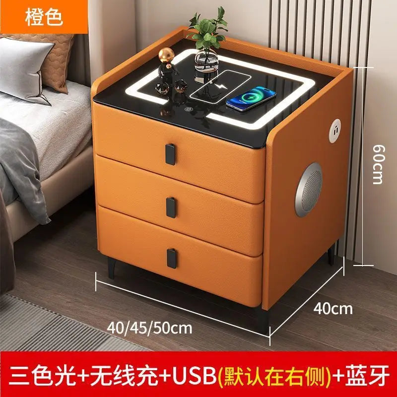 Smart Multifunctional Bedside Table with Wireless ChargerTouch Control 3-Color LEDLightModern Nightstand with Solid Wood