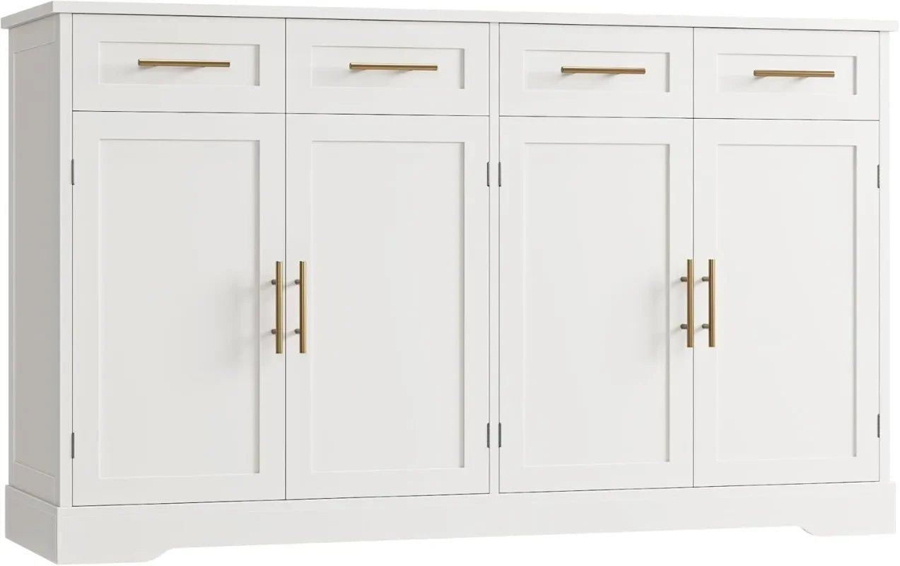 HOSTACK 60" Large Buffet Sideboard with Storage, 36" Tall Kitchen Buffet Storage Cabinet with 4 Drawers, Modern Coffee Bar