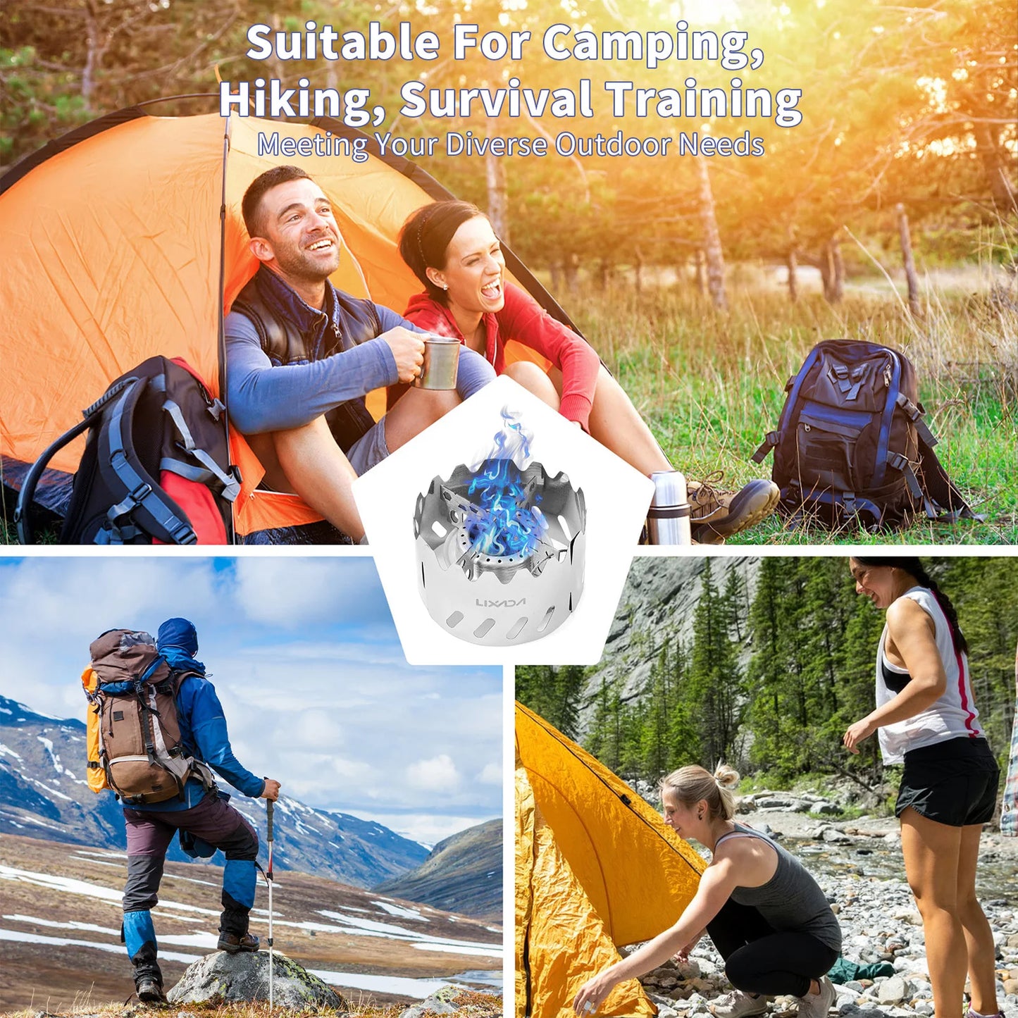 Lixada Mini Backpacking Stove 100ml Aluminum Alcohol Burner w Lid/Cross Stand/Windshield Portable Camp Stove for Camp Survival
