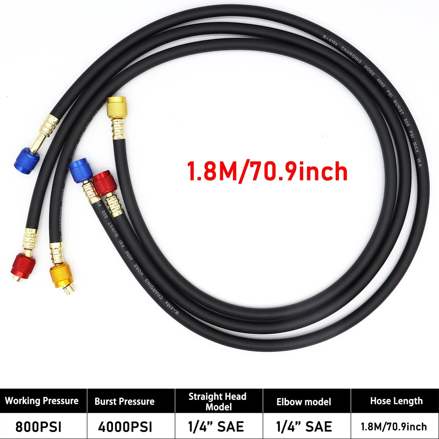 3PCS Refrigerant Charging Hose 500-25000PSI 1/4" Thread Fits for R12 R22 R134A Car Air Conditioning HVAC Charging Manifold Gauge