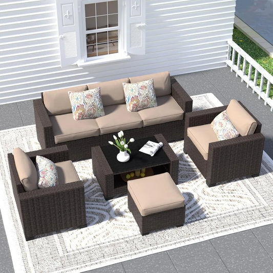 7 Piece Patio Furniture Set, Wicker Outdoor Sofa Set