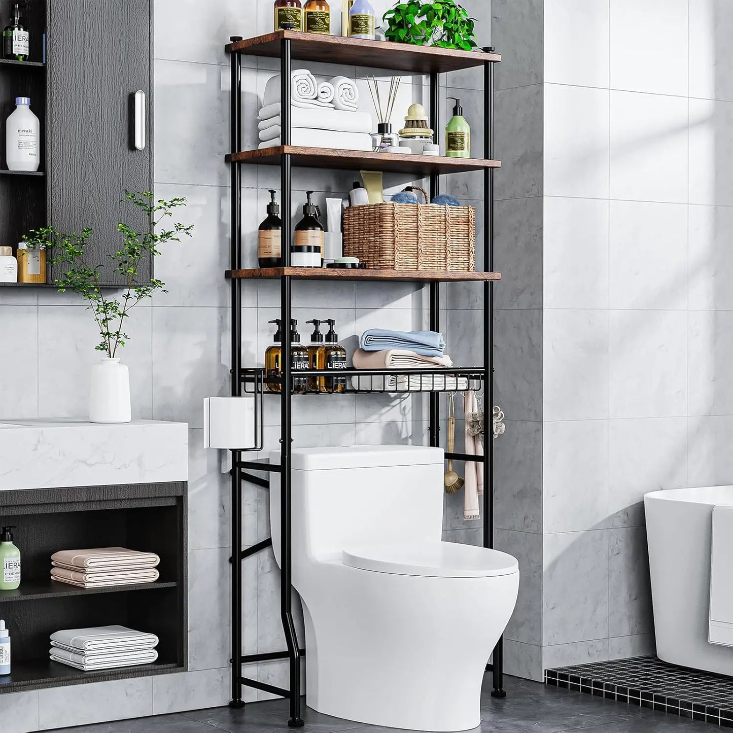 Over The Toilet Storage Cabinet, 4 Tier Bathroom Organizers