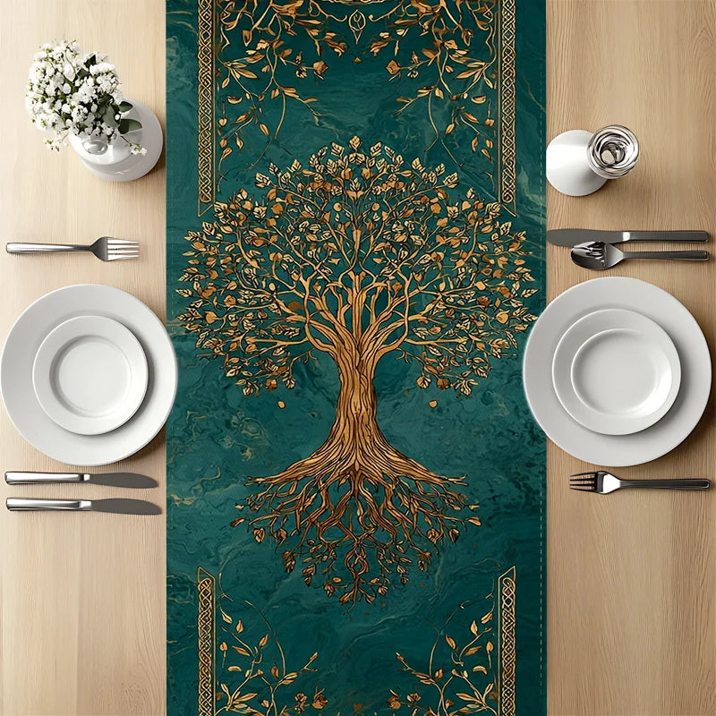 Artistic Celtic Knot Tree Of Life Linen Table Runner