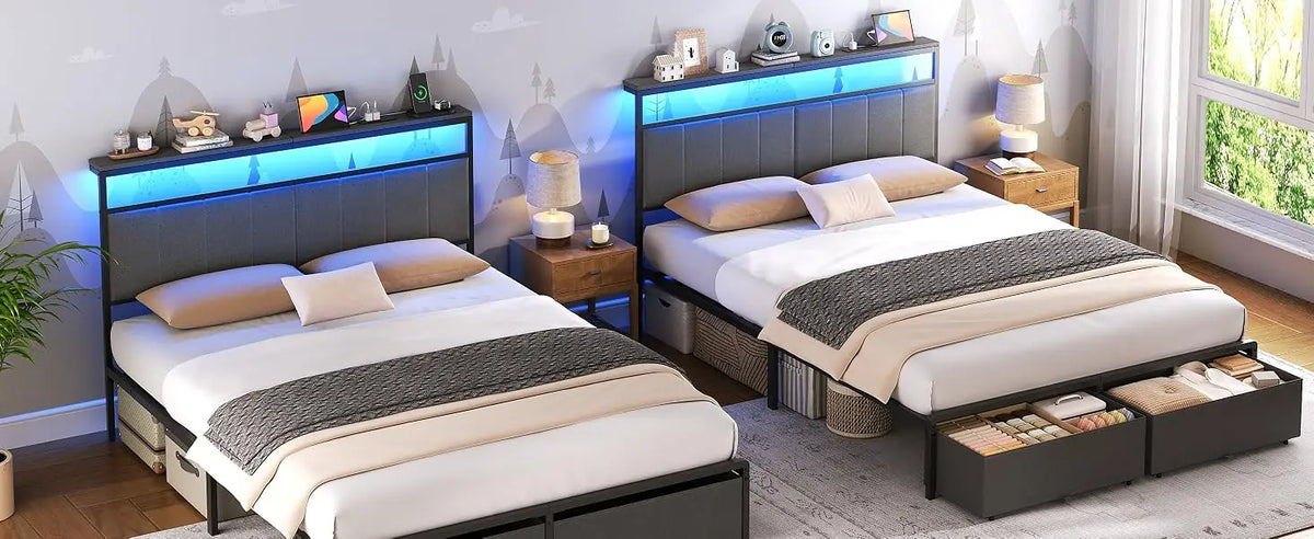 Luxury Upholstered Bed Frame With Spacious Storage Drawers