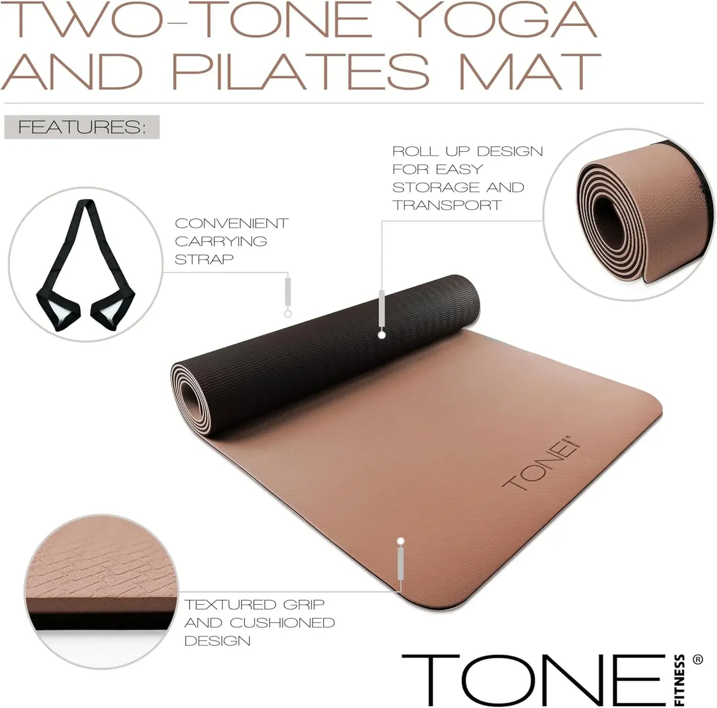 Non Slip Yoga Mat 1/4" Thick Exercise & Pilates Mat for Home Workouts with Carrying Strap