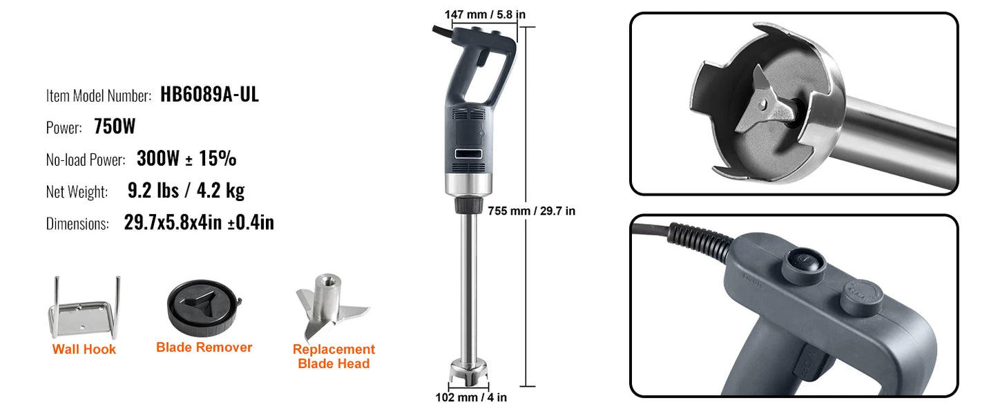 SucceBuy 16" Commercial Immersion Blender Heavy Duty Hand Mixer Multi-Purpose Portable Mixer for Soup Smoothie Puree Baby Food