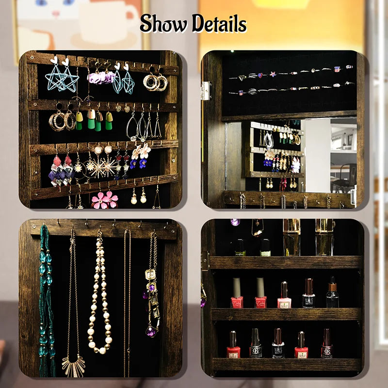 Led Illuminated Jewelry Cabinet With Mirror And Storage