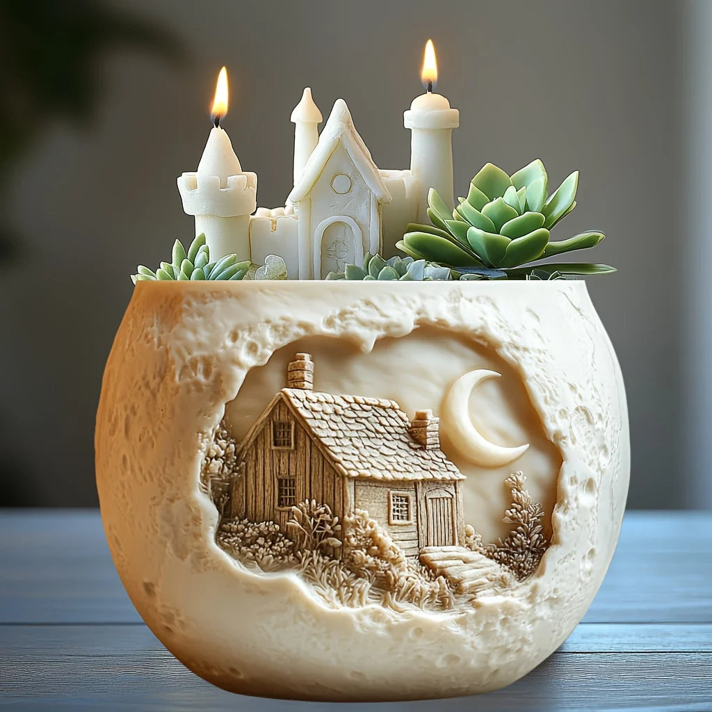Witch Magic House Relief Pumpkin Succulent Plant Flower Pot Resin Mold  House Relief Storage Box Castle Candle Cup Gypsum Molds