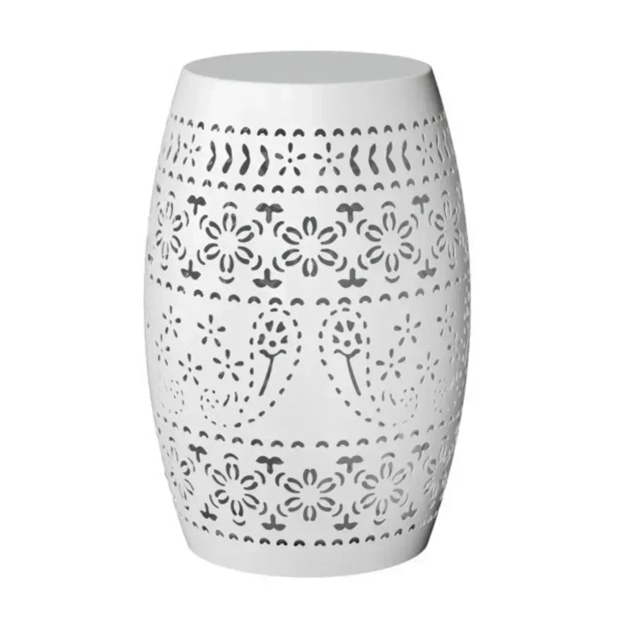 9.4 Steel Patio End Table Round Hollow Drum Side Table Accent Table for Indoor and Outdoor White