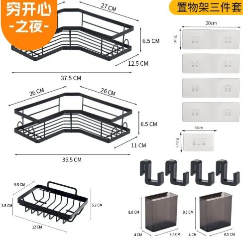 Adhesive Corner Shower Caddy With Hooks Stainless Steel