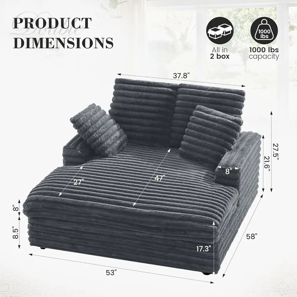 Oversized 58 Chaise Lounge Chair with 4 Striped Pillows, Convertible to Chair Bed, Ideal for Living Room, Bedroom, Playroom, Lig