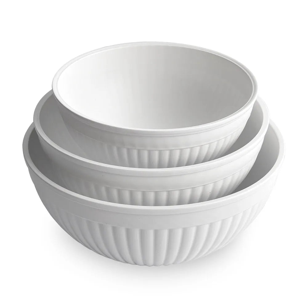 3-piece white mixing bowl set for food prep and serving