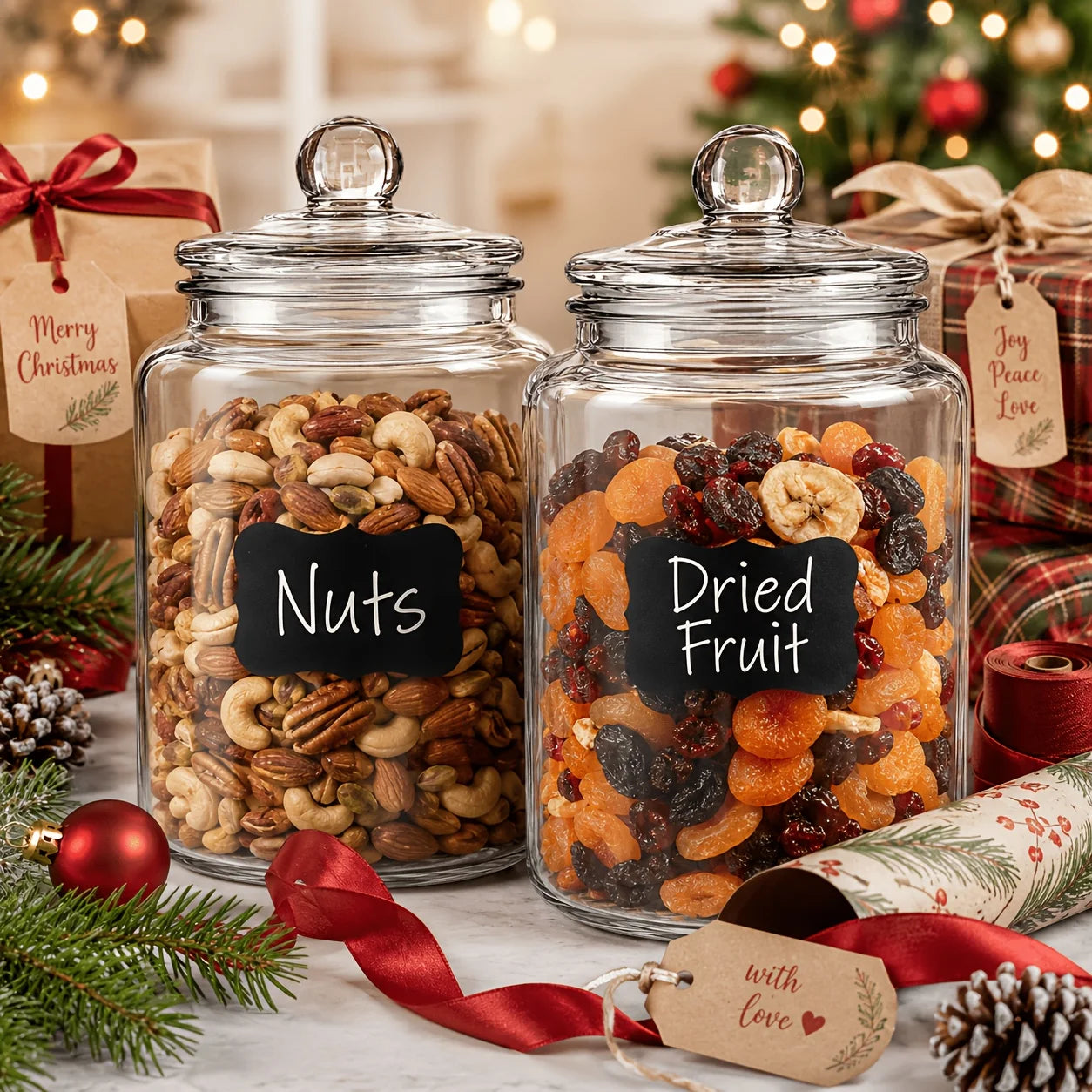 2pcs Glass Pantry Jar with Clamshell Lid for Pantry And Kitchen Countertops - Hand Washed, Reusable Round Container for Biscuits, Candy, Pasta - 1 Set Of 2pcs