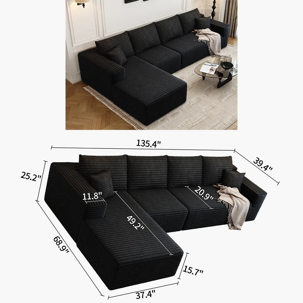 Cloud Style Modular Reclining Sectional Sofa With Fluffy Cushions