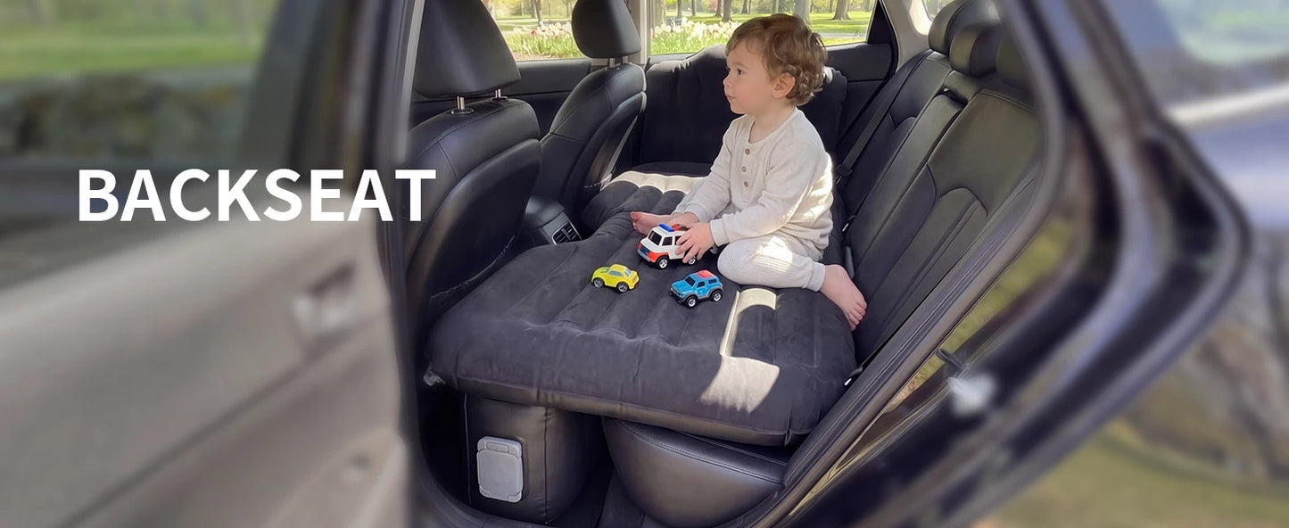 Umbrauto Back Seat Car Air Mattress: Cordless Inflatable SUV Car Camping Bed for Truck Van with Built-in Air Pump, Thickened Double-Sided Flocking Travel Car Sleeping Pad