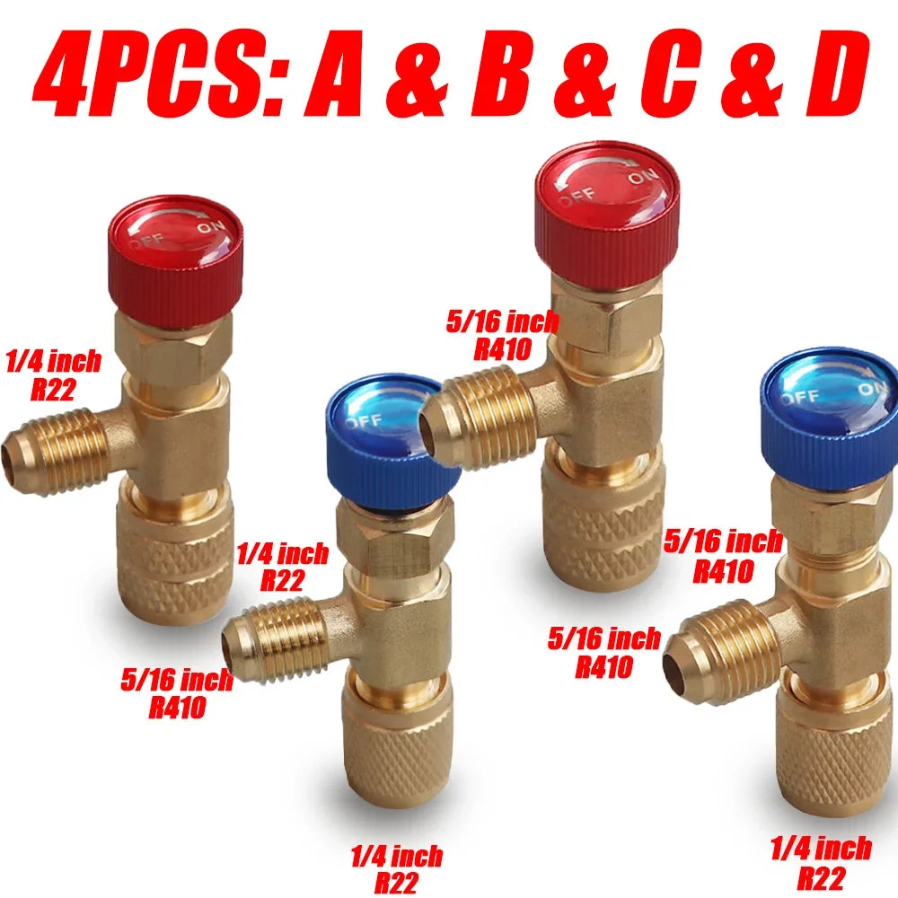 Liquid Safety Valve R410A R22 Air Conditioning Refrigerant 1/4 "Safety Adapter for SAE 1/4" Male Famale Safety Adapter