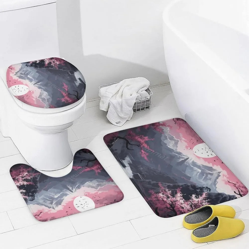 elegant watercolor cherry blossom shower curtain and rug set - nature-inspired bathroom decor with waterproof feature