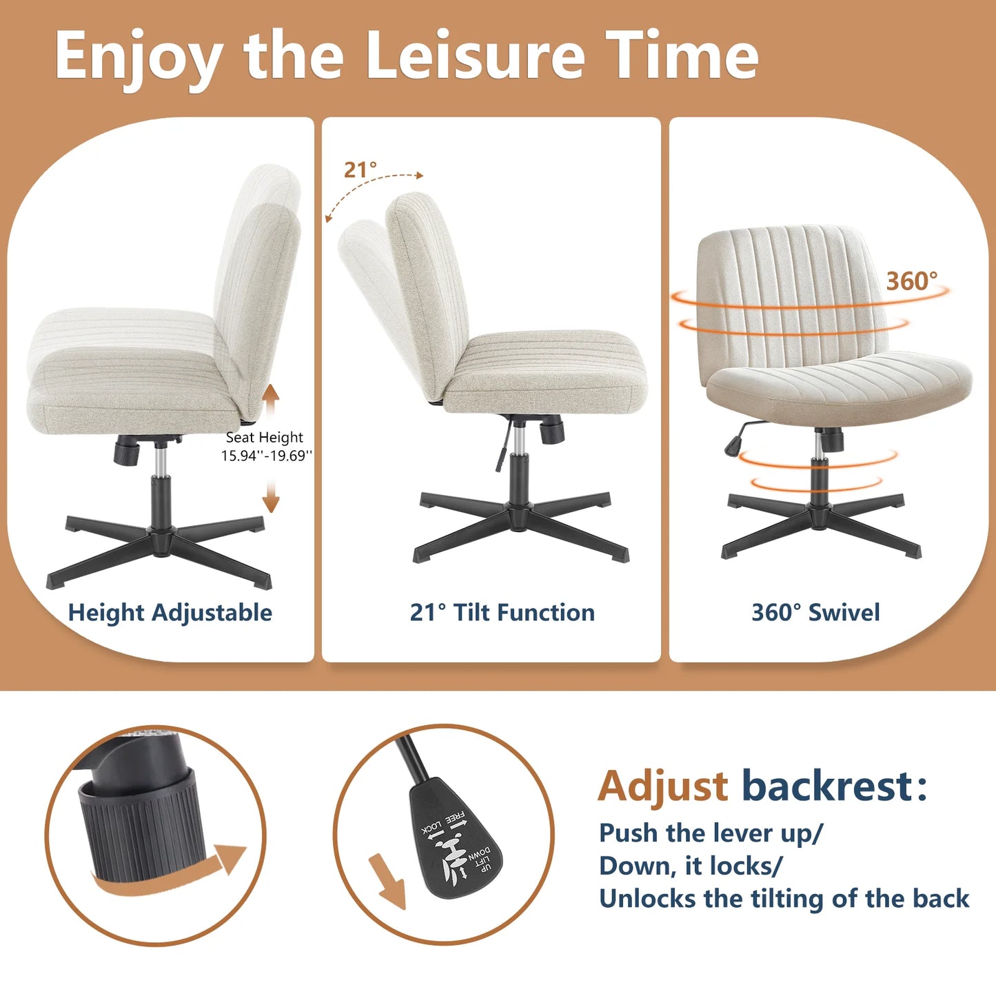 JHK Cross Legged Office Chair With Rocking Adjustable Swivel
