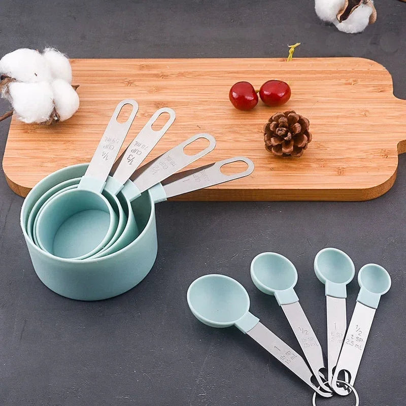 Measuring Spoons And Cups Set With Plastic Handles Kitchen