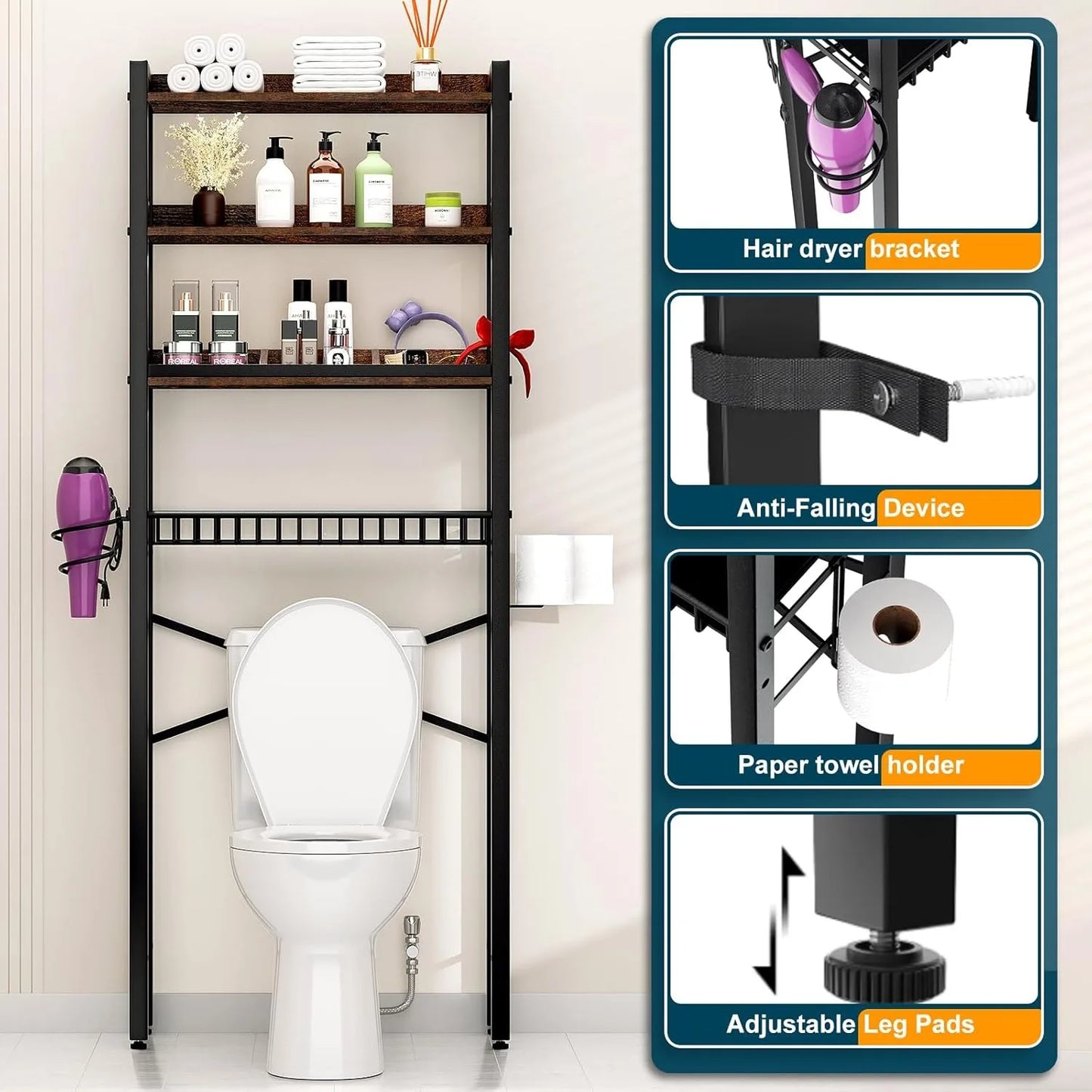 Over The Toilet Storage Cabinet, 4 Tier Bathroom Organizers
