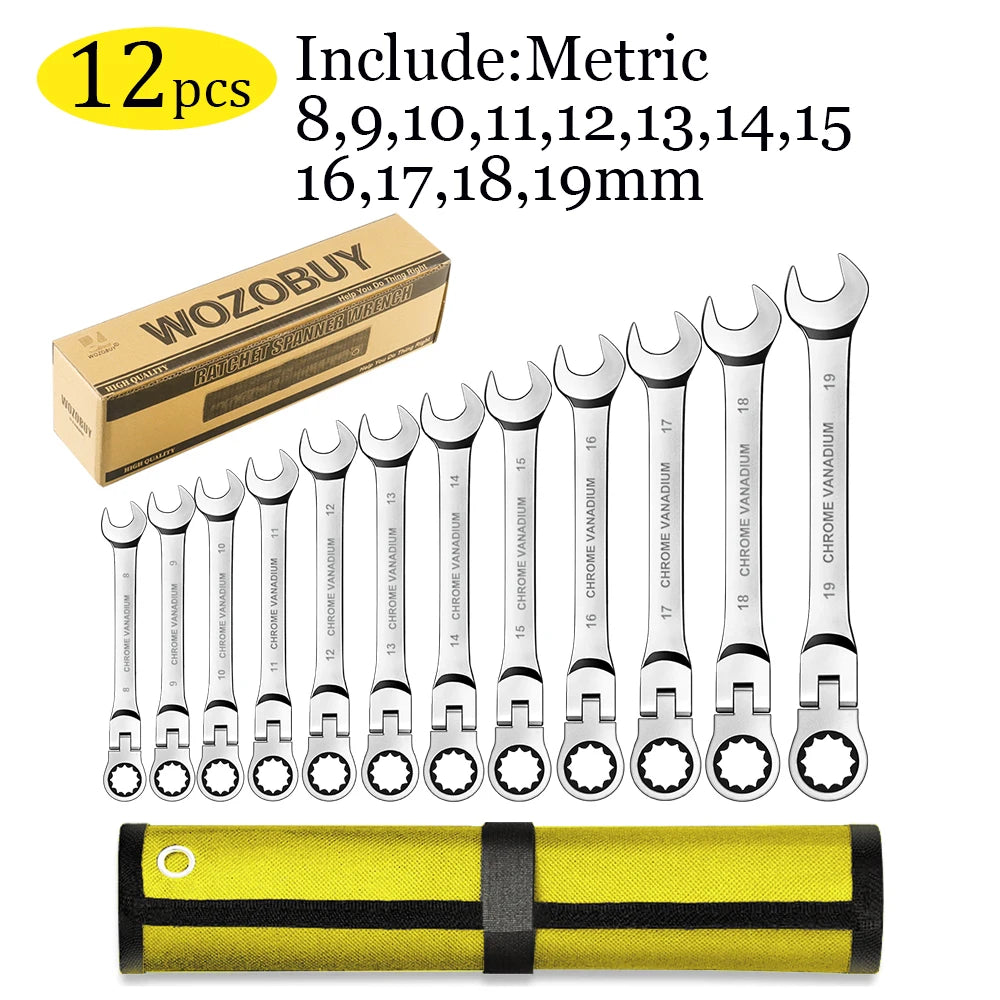 Flexible Head Ratchet Wrench Set With 72 Teeth Crv