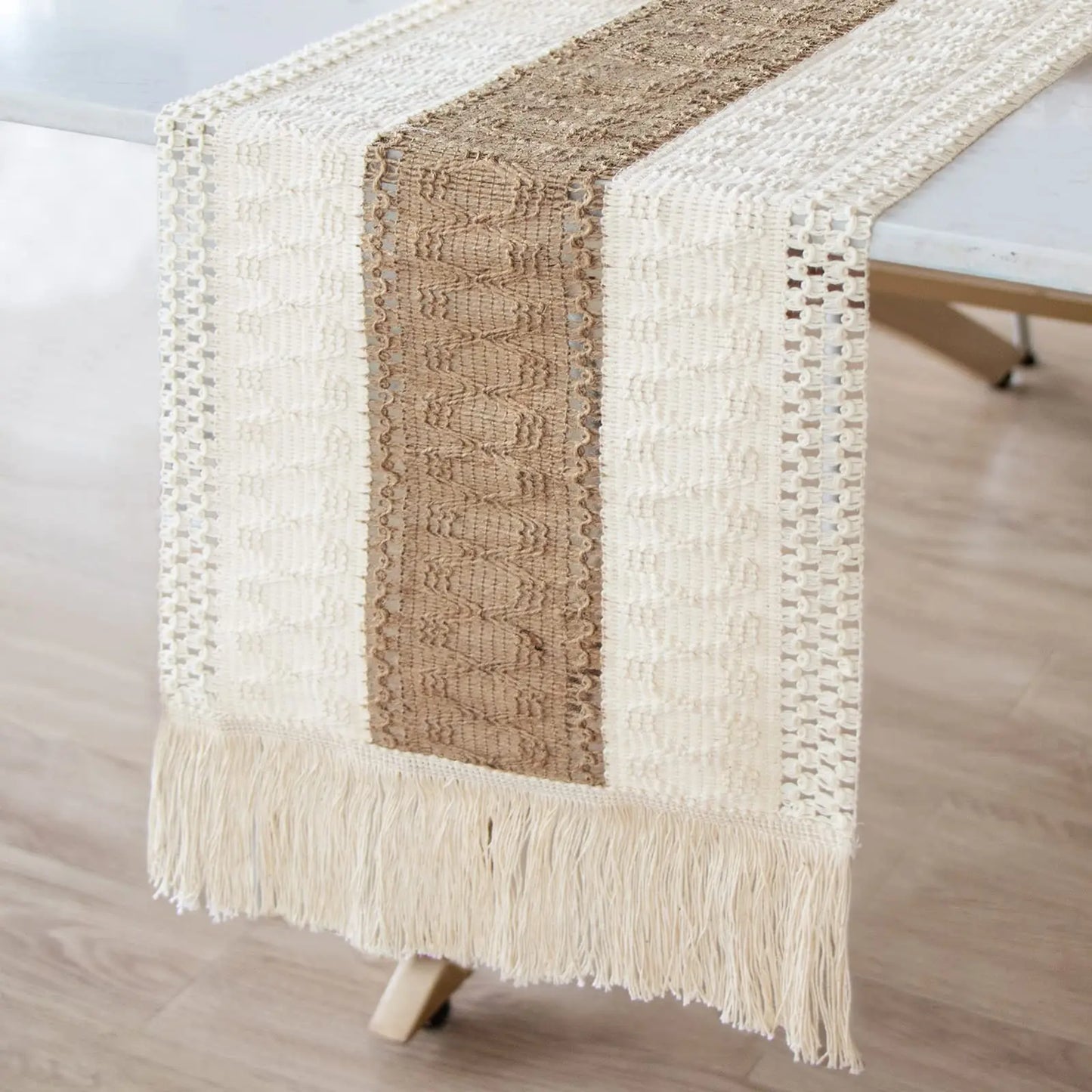 Boho Macrame Table Runner With Tassels For Rustic Decor