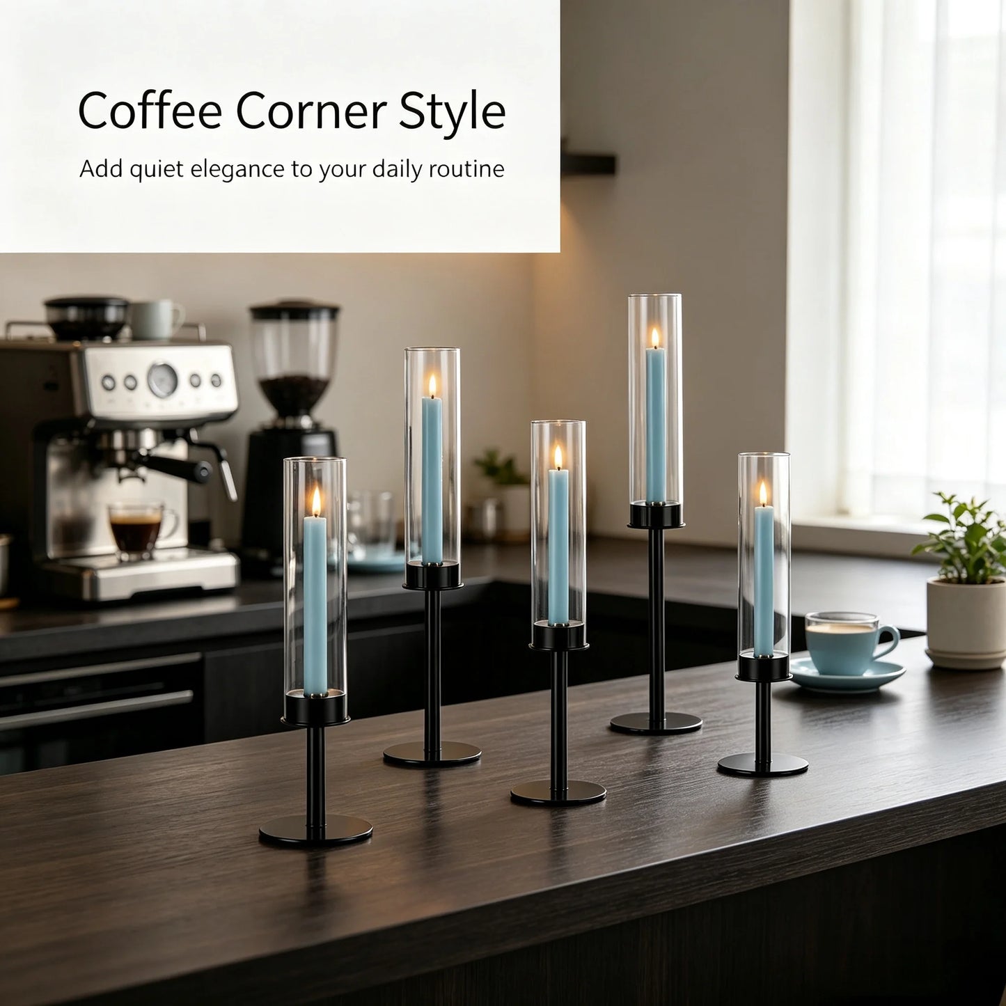 3pcs Black Minimalist Hurricane Candle Holder Set with Stable Base Modern Table Ornament for Dining Table Wedding Indoor Decorat