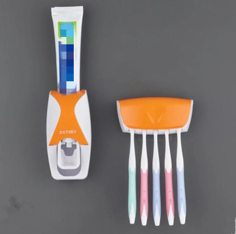 Automatic Toothpaste Dispenser Wall Mount Dust-proof Toothbrush Holder Wall Mount Storage Rack Bathroom Accessories Set Squeezer