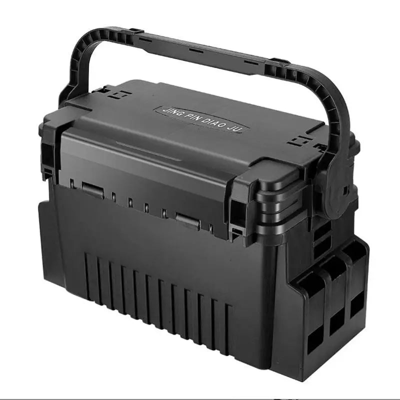 2 Tier Fishing Tackle Box Fishing Gear Box with Cup & Rod Holder Fishing Tackle Storage Box Fishing Tool Box Fishing Accessories