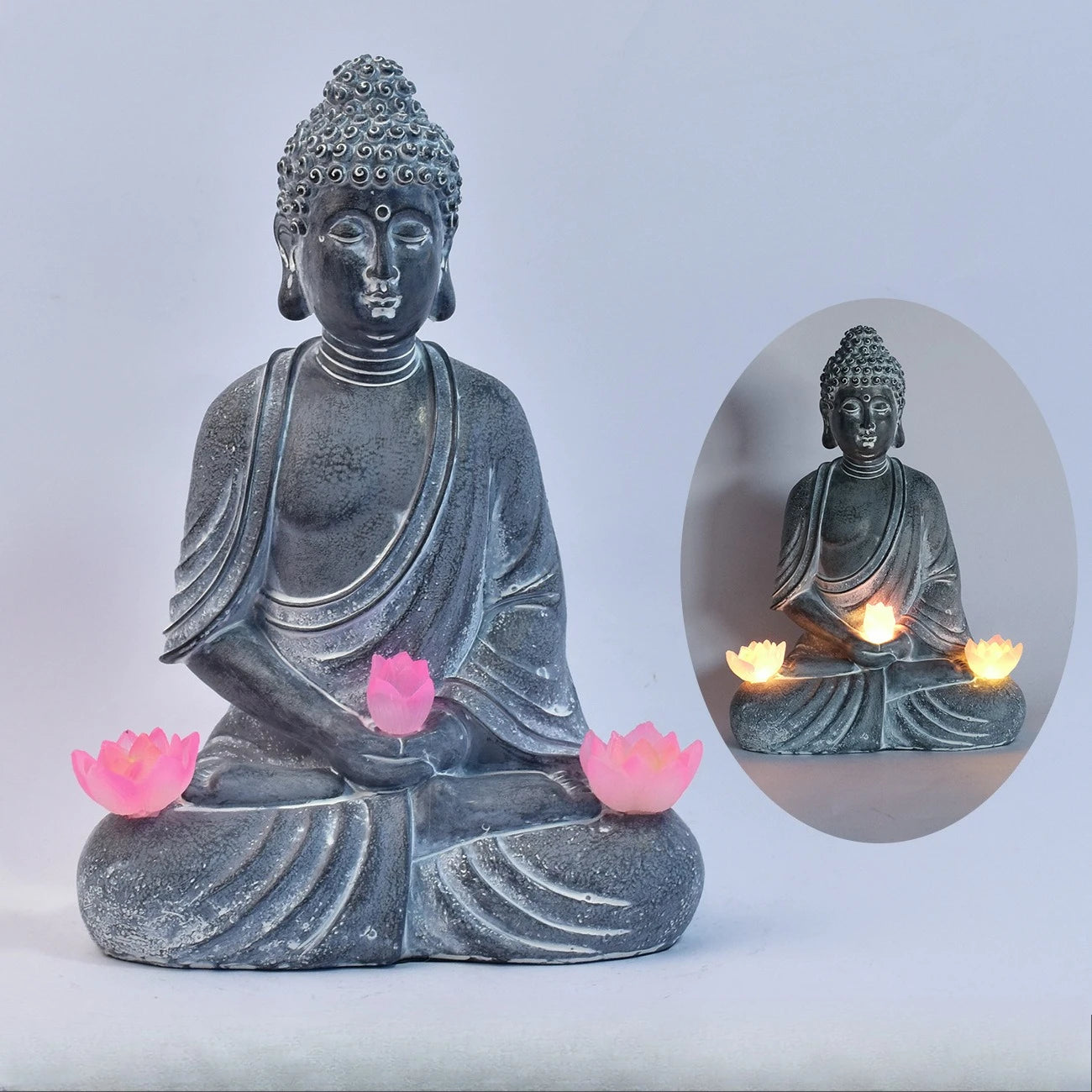 Buddha Figurines, Chinese-style Zen Garden Statues Solar-powered Garden Lights Horticultural Landscape Decorations Resin